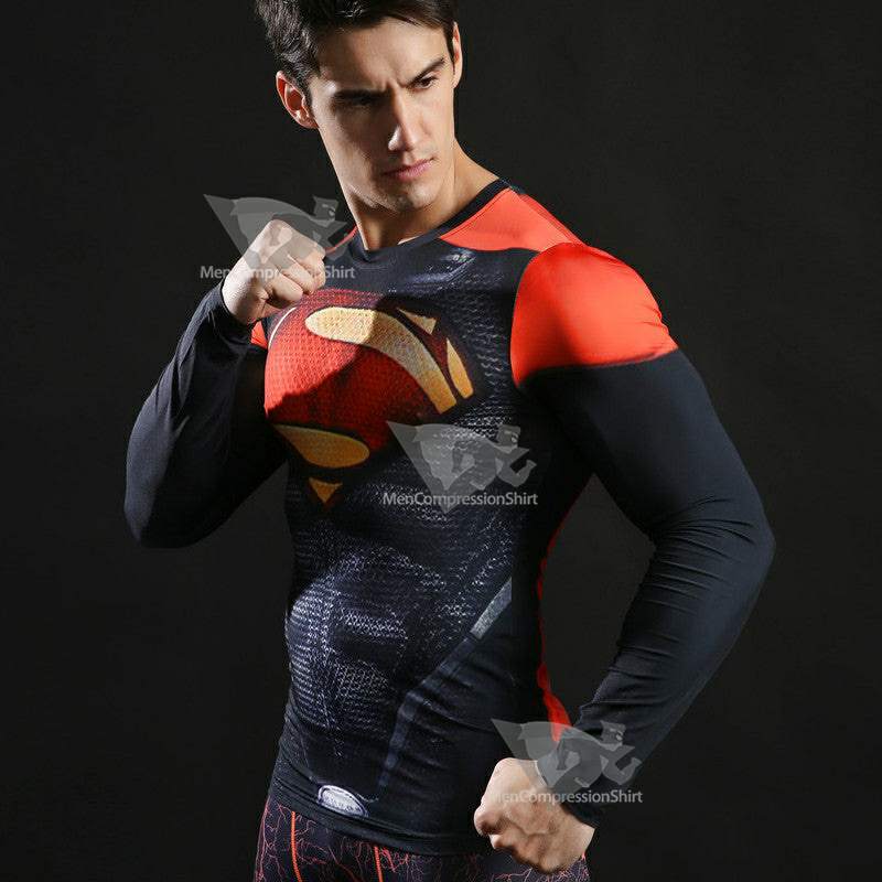 Super Hero Red Gym Long Sleeve Kent Compression Shirt For Men