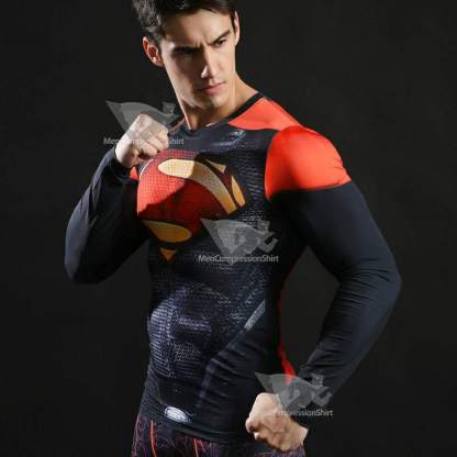 Super Hero Red Gym Long Sleeve Kent Compression Shirt For Men