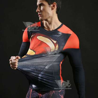 Super Hero Red Gym Long Sleeve Kent Compression Shirt For Men