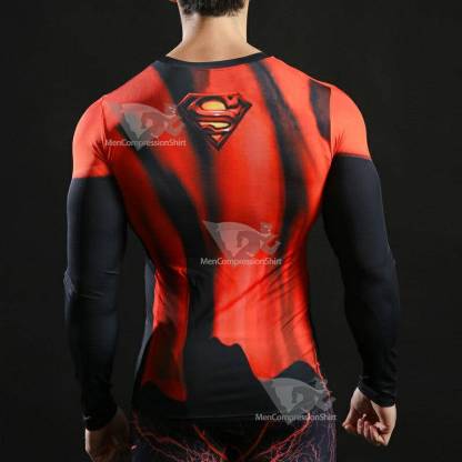 Super Hero Red Gym Long Sleeve Kent Compression Shirt For Men