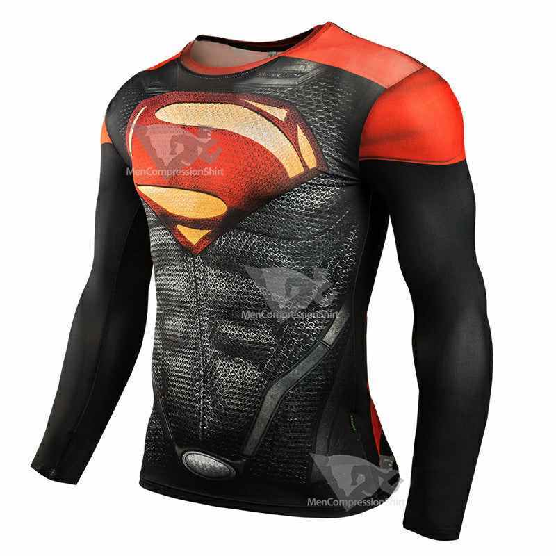 Super Hero Red Gym Long Sleeve Kent Compression Shirt For Men