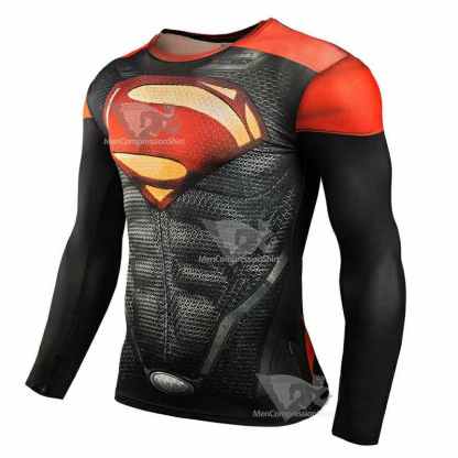 Super Hero Red Gym Long Sleeve Kent Compression Shirt For Men