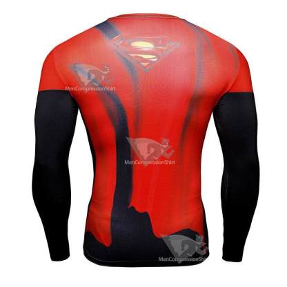 Super Hero Red Gym Long Sleeve Kent Compression Shirt For Men