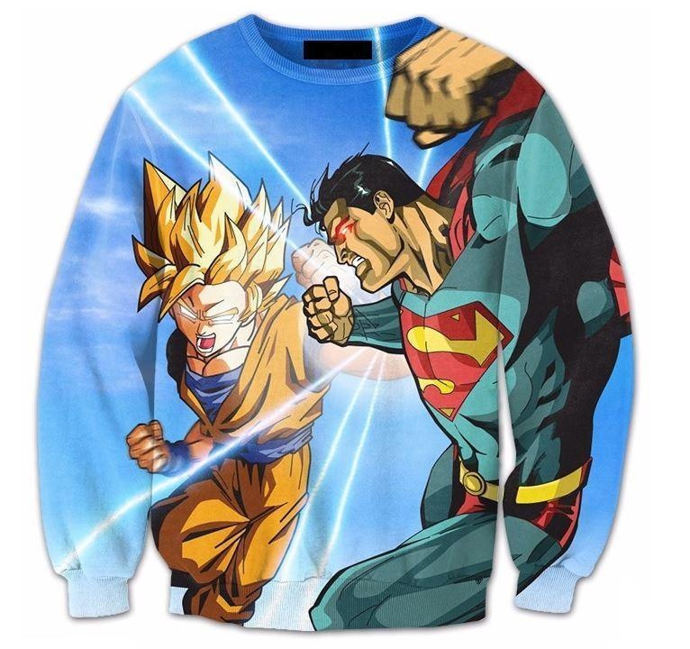 Super Saiyan Goku Versus Superman Battle 3d Anime Sweatshirt