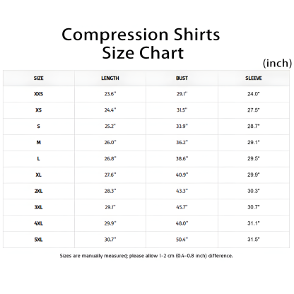 Compression Shirts Size Chart (inch)