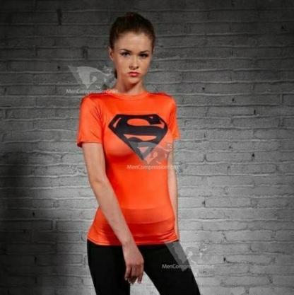 Supergirl Orangeblack Compression Short Sleeve Rash Guard
