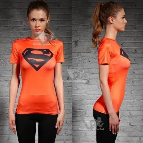 Supergirl Orangeblack Compression Short Sleeve Rash Guard
