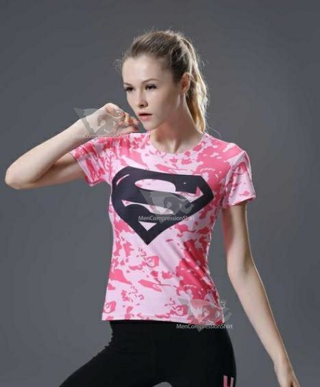 Supergirl Pink Camouflage Compression Short Sleeve Rash Guard