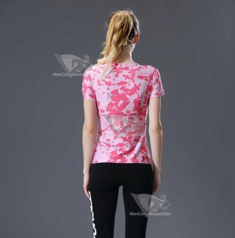 Supergirl Pink Camouflage Compression Short Sleeve Rash Guard