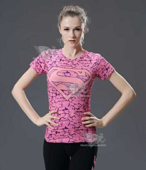 Supergirl Pink Onyx Compression Short Sleeve Rash Guard