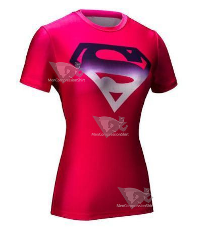 Supergirl Pinkgradient Compression Short Sleeve Rash Guard