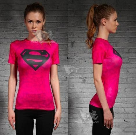 Supergirl Solid Pink Compression Short Sleeve Rash Guard