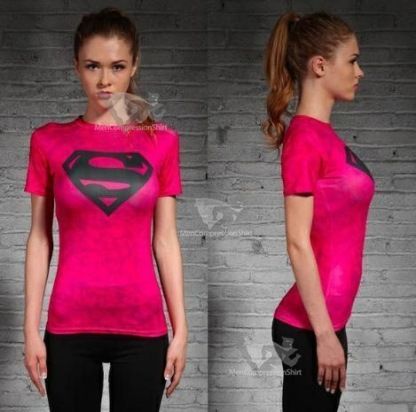 Supergirl Solid Pink Compression Short Sleeve Rash Guard