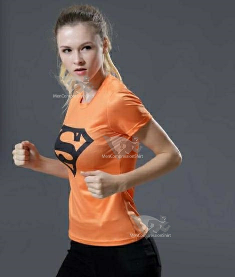 Supergirl Tangerine Compression Short Sleeve Rash Guard