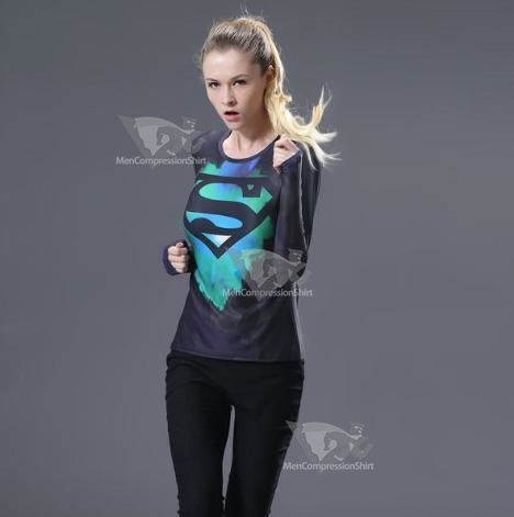 Supergirl Tie-Dyeblack Compression Long Sleeve Rash Guard