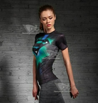 Supergirl Tie-Dyeblack Compression Short Sleeve Rash Guard