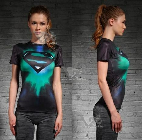 Supergirl Tie-Dyeblack Compression Short Sleeve Rash Guard