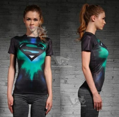 Supergirl Tie-Dyeblack Compression Short Sleeve Rash Guard