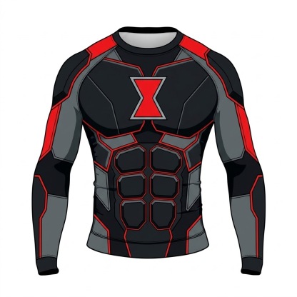 Superhero Black Widow Stealth Armor Black and Red Long Sleeve Compression Shirt