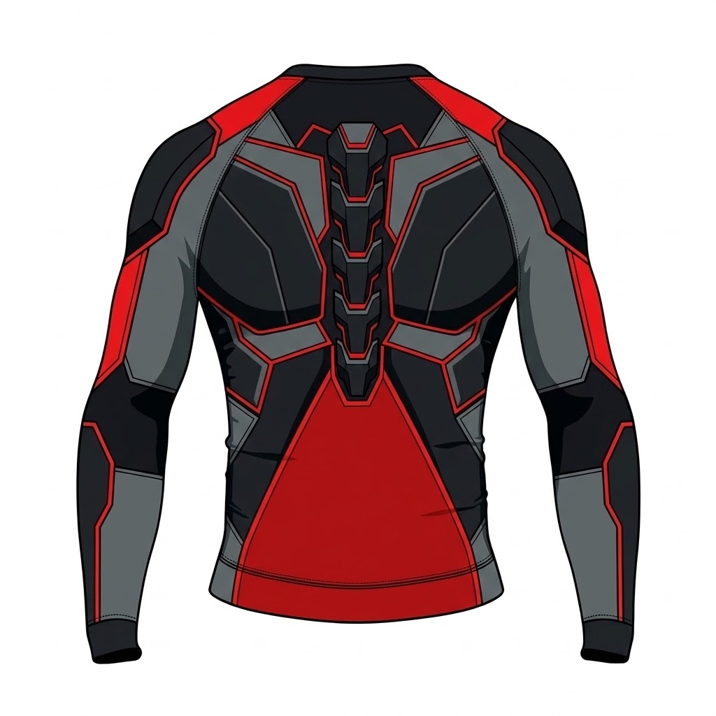 Superhero Black Widow Spy Assassin Black Red Long Sleeve Compression Shirt
