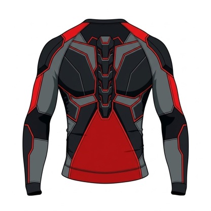 Superhero Black Widow Stealth Armor Black and Red Long Sleeve Compression Shirt