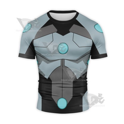 Superhero Cyborg Black Blue Short Sleeve Compression Shirt