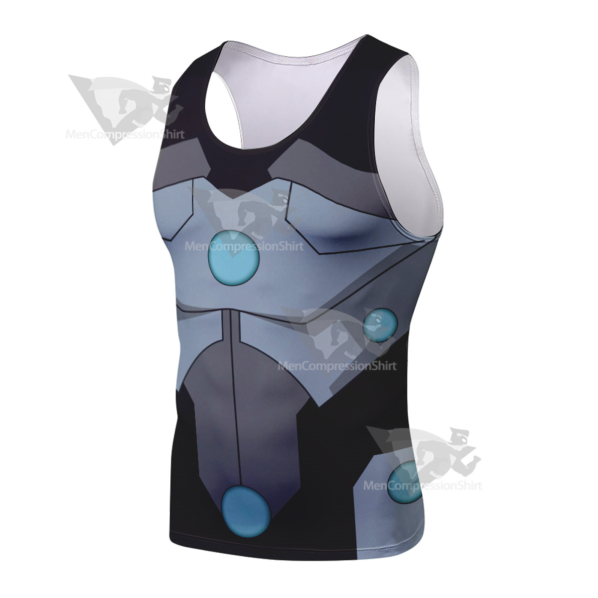 Superhero Cyborg Black Blue Sleeveless Compression Shirt