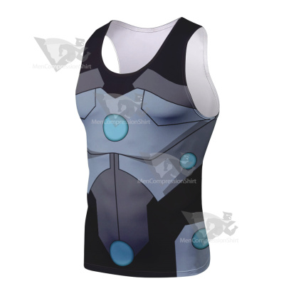 Superhero Cyborg Black Blue Sleeveless Compression Shirt