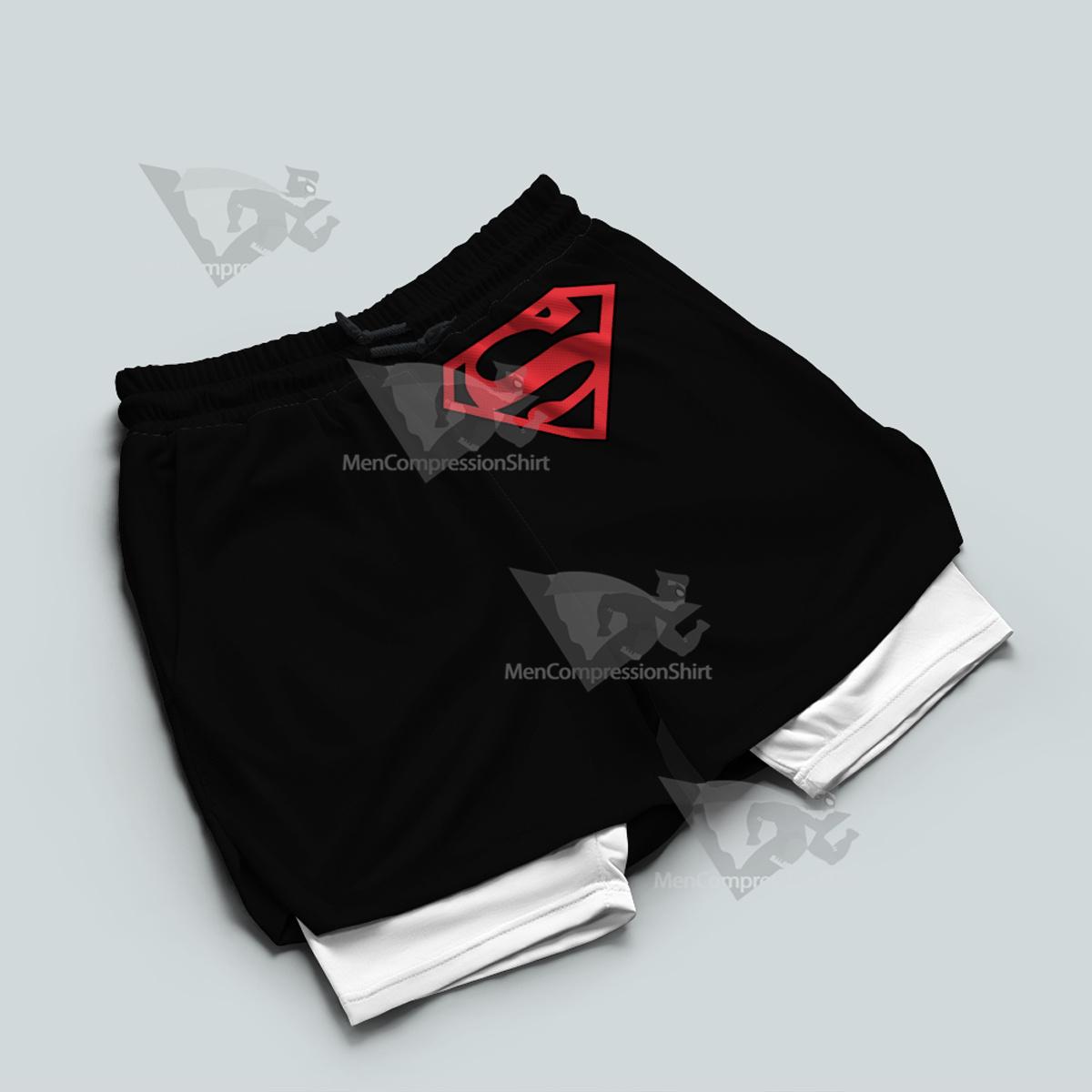 Superhero Superman Symbol Black Men Compression Gym Short