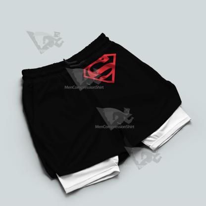 Superhero Superman Symbol Black Men Compression Gym Short
