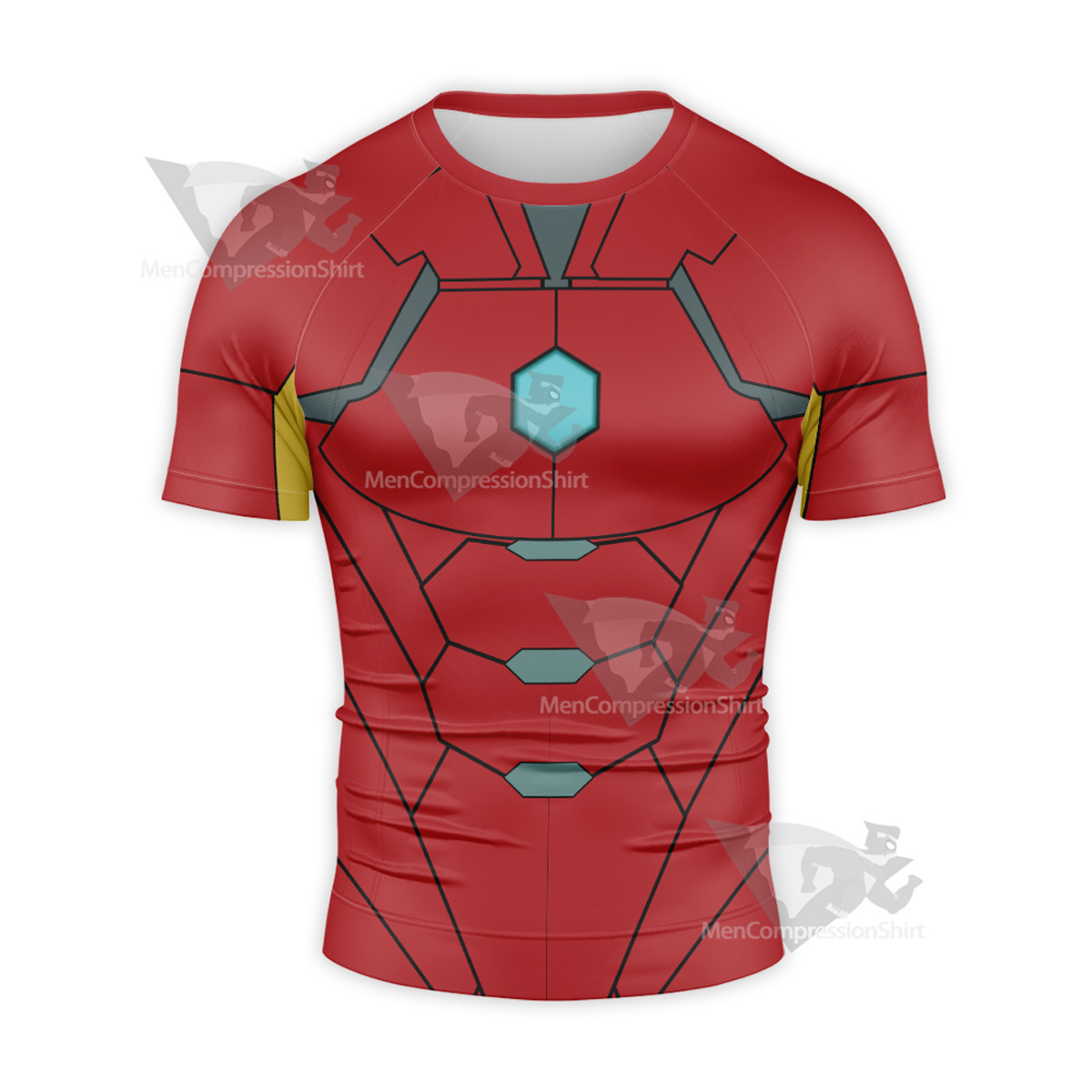 Superhero Iron Man Red Yellow Short Sleeve Compression Shirt