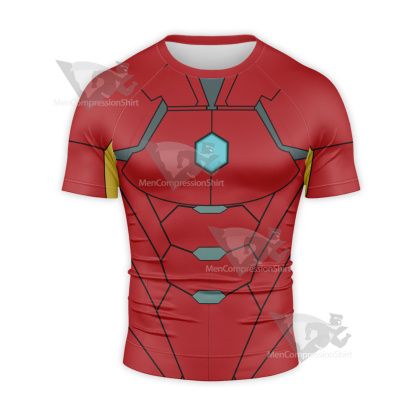 Superhero Iron Man Red Yellow Short Sleeve Compression Shirt