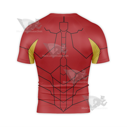 Superhero Iron Man Red Yellow Short Sleeve Compression Shirt