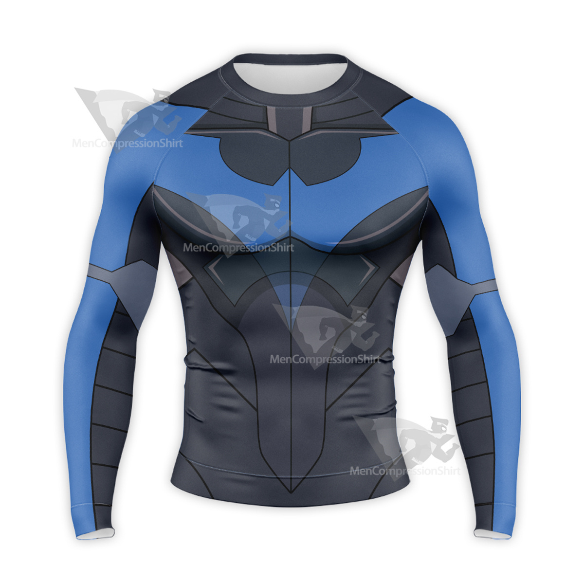 Superhero Nightwing Black Blue Long Sleeve Compression Shirt