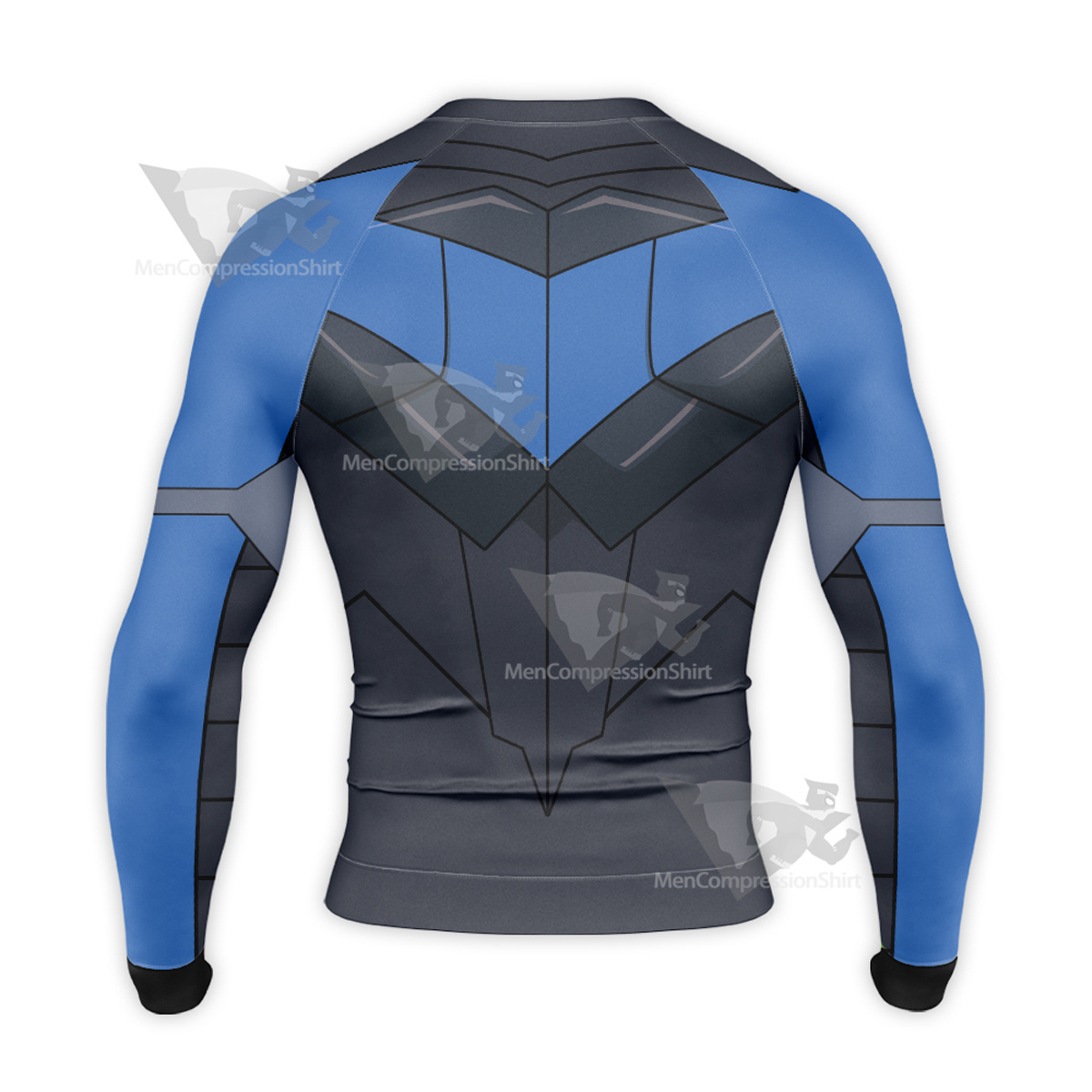 Superhero Nightwing Black Blue Long Sleeve Compression Shirt