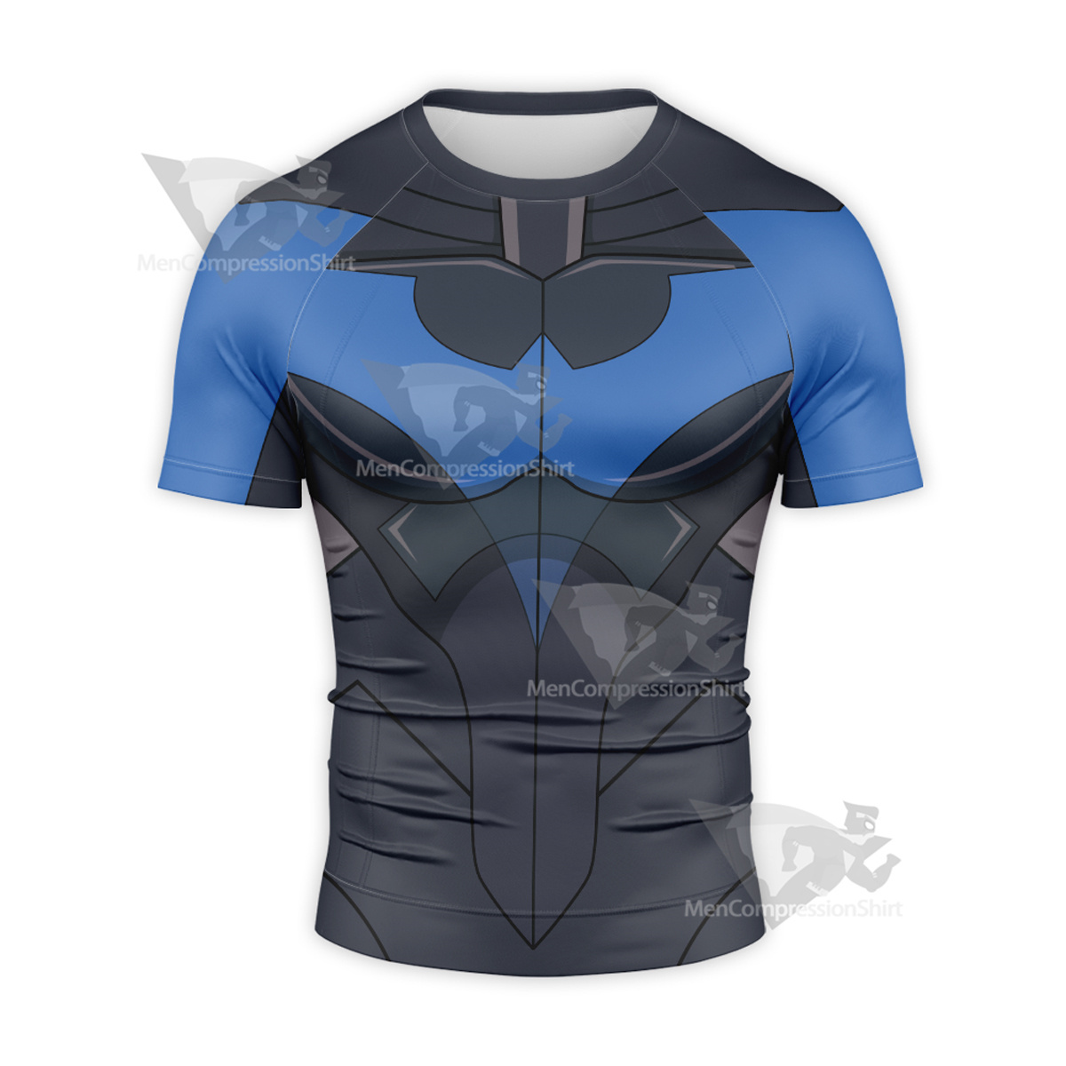 Superhero Nightwing Black Blue Short Sleeve Compression Shirt