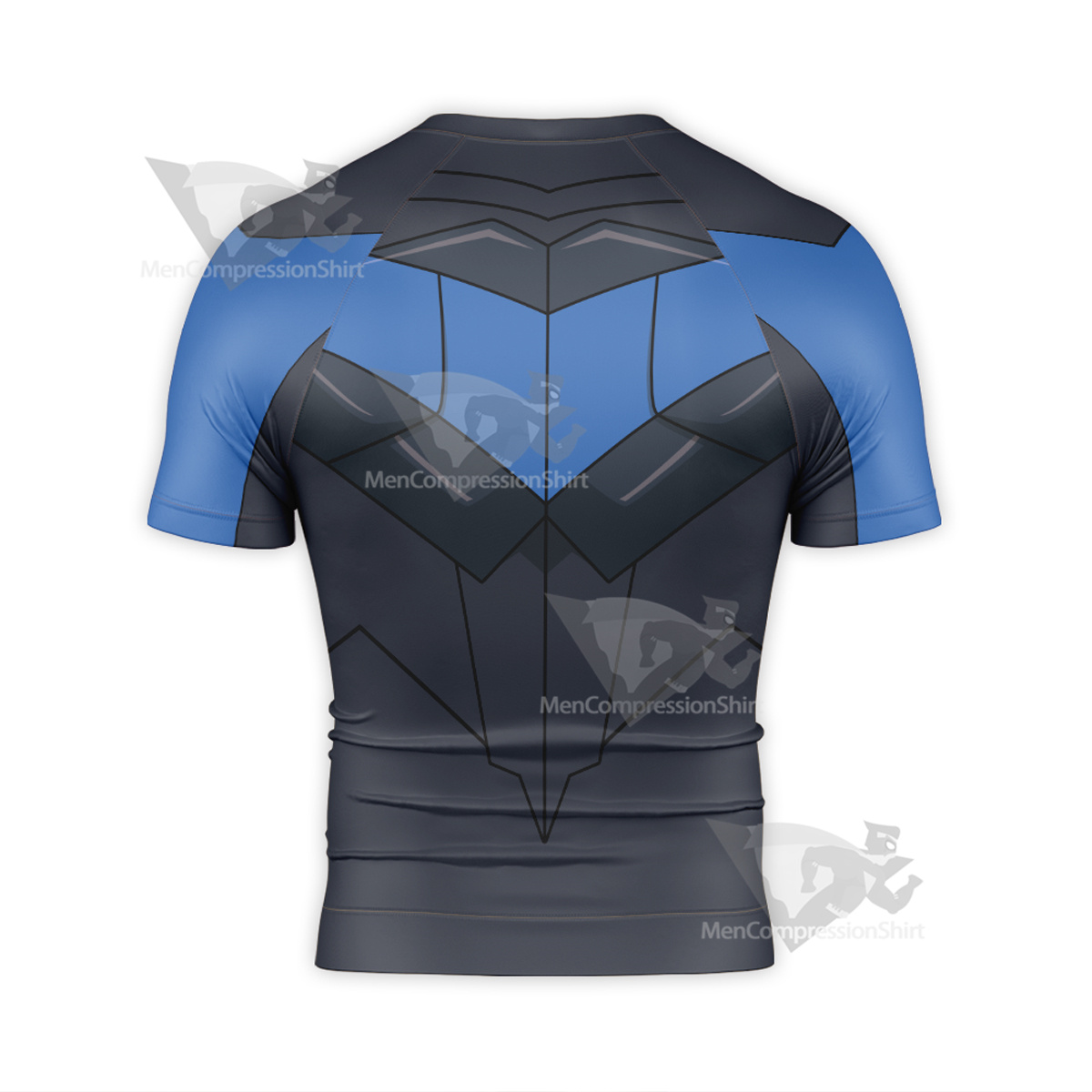 Superhero Nightwing Black Blue Short Sleeve Compression Shirt