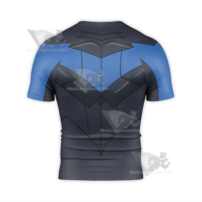 Superhero Nightwing Black Blue Short Sleeve Compression Shirt