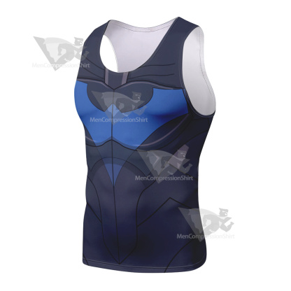 Superhero Nightwing Black Blue Sleeveless Compression Shirt