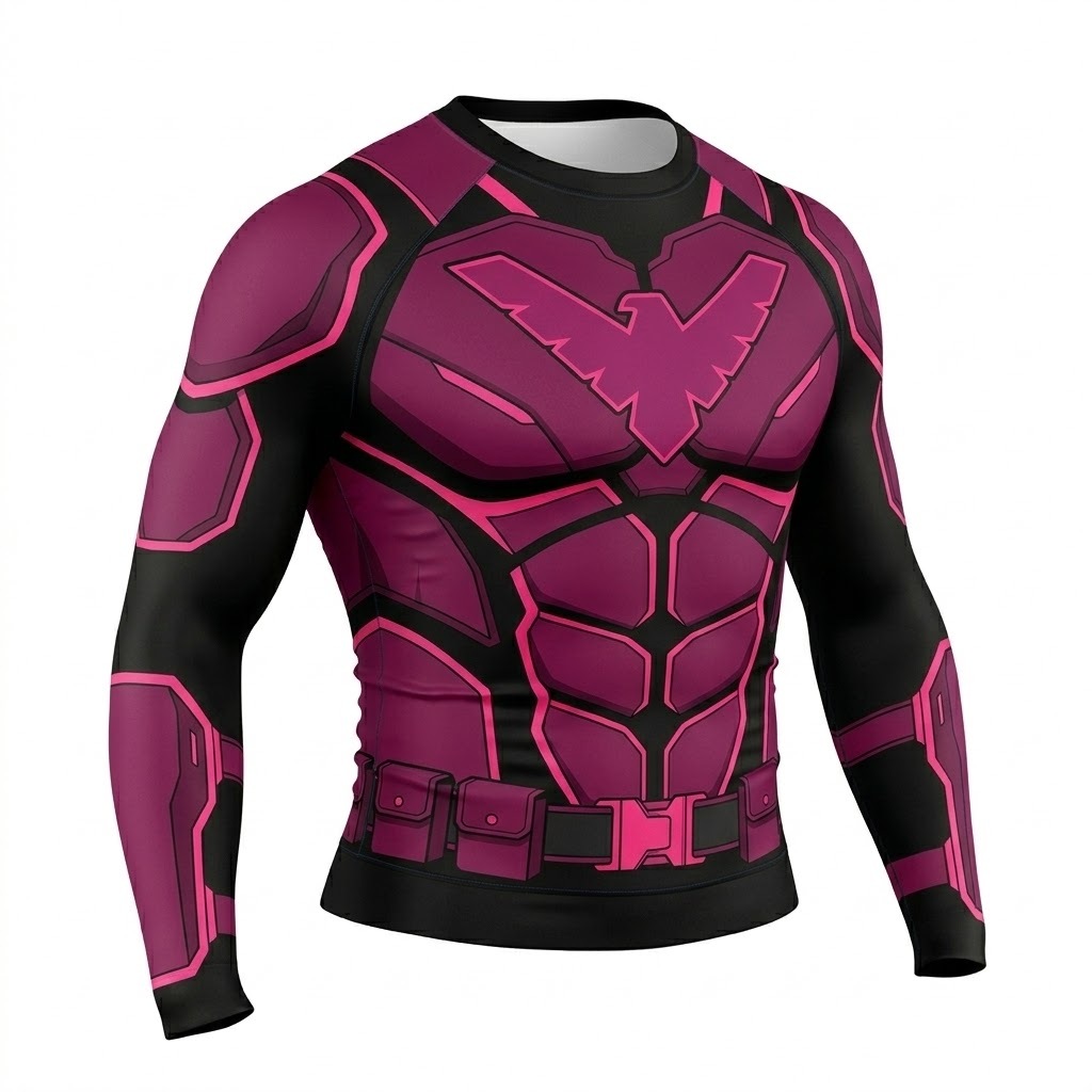 Superhero Nightwing Cyberpunk Style Black Purple Long Sleeve Compression Shirt