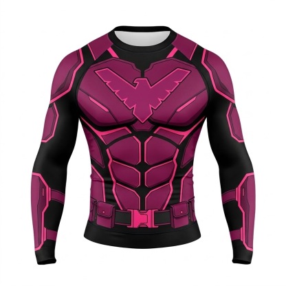 Superhero Nightwing Cyberpunk Style Black Purple Long Sleeve Compression Shirt