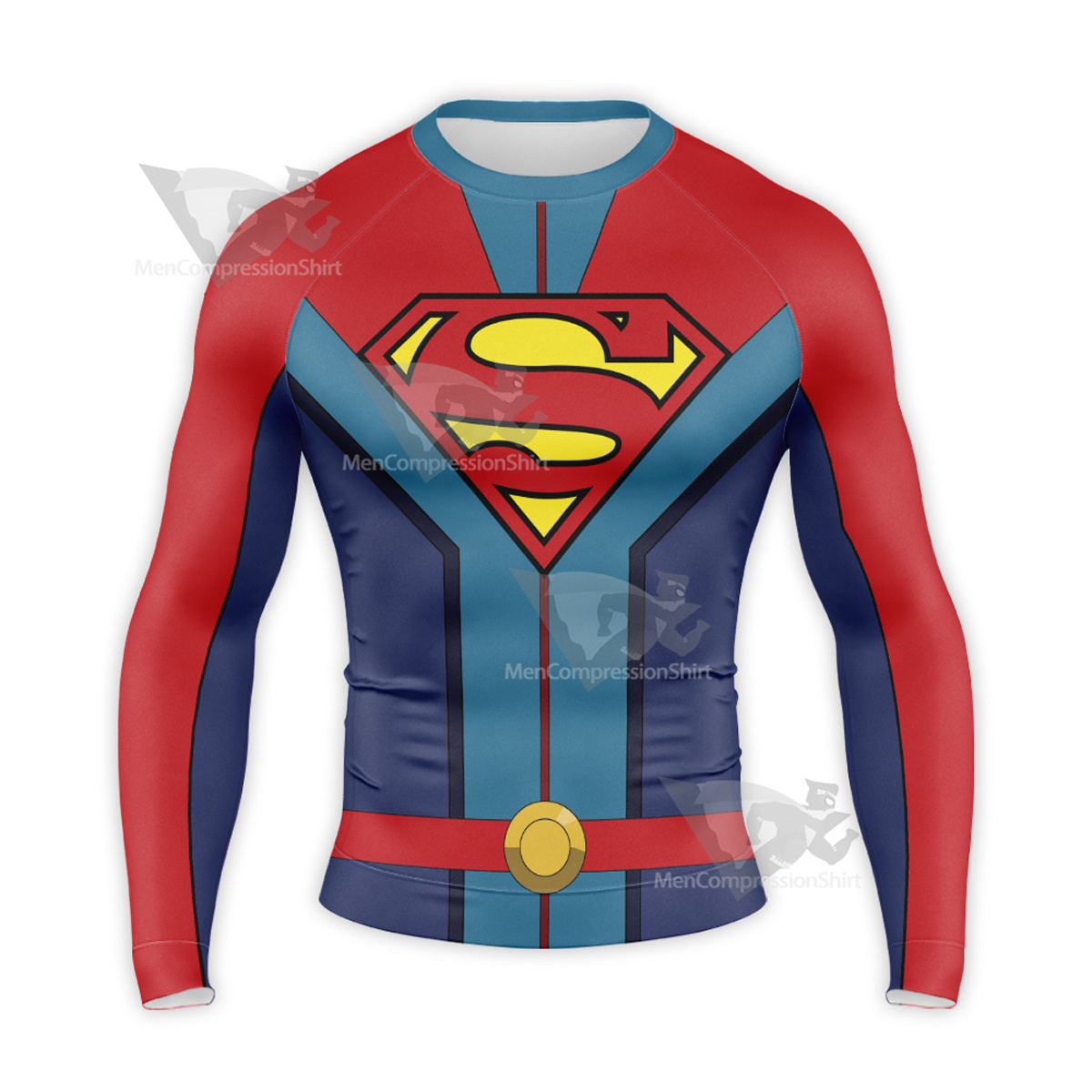 Superhero Superman Red Blue Long Sleeve Compression Shirt