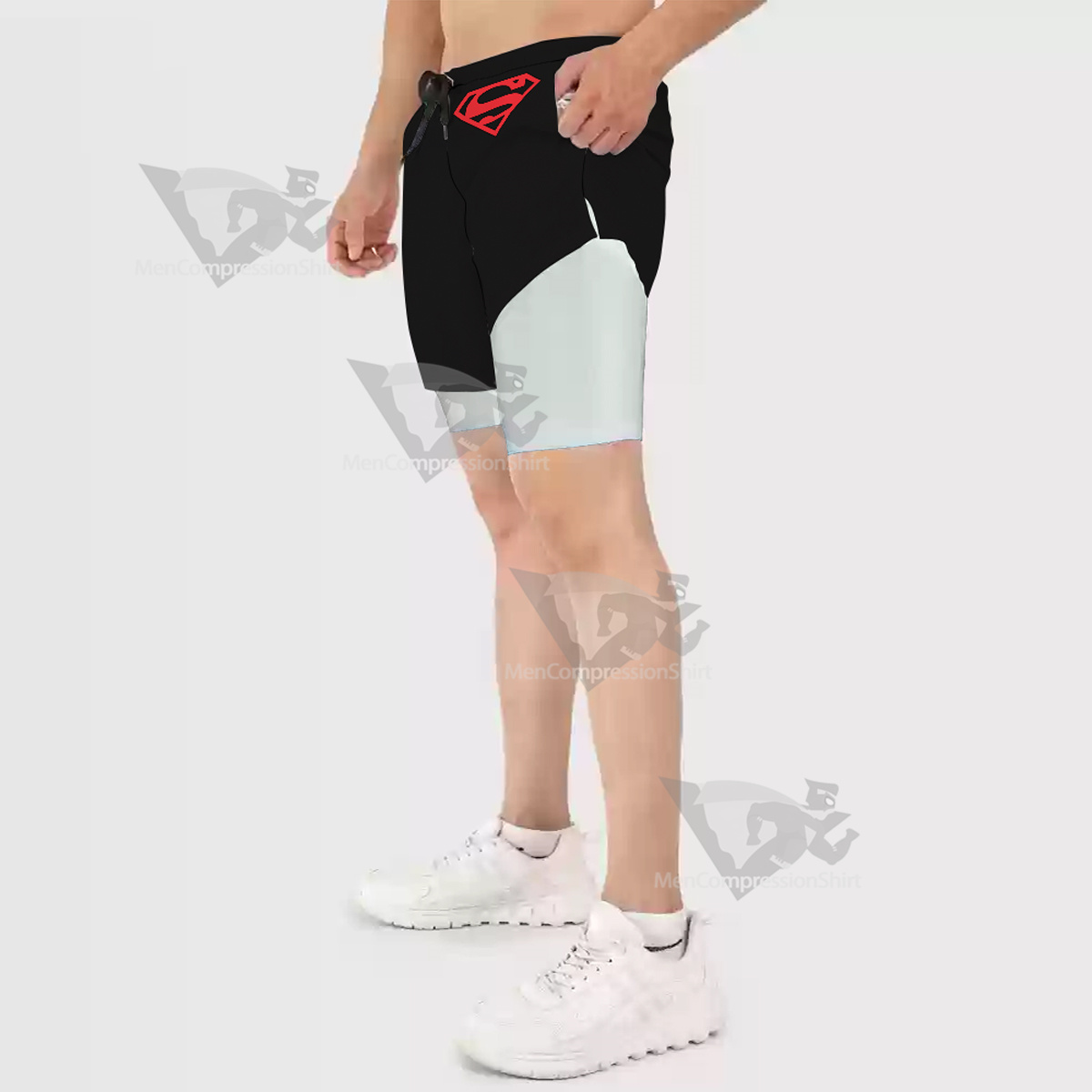 Superhero Superman Symbol Black Men Compression Gym Short