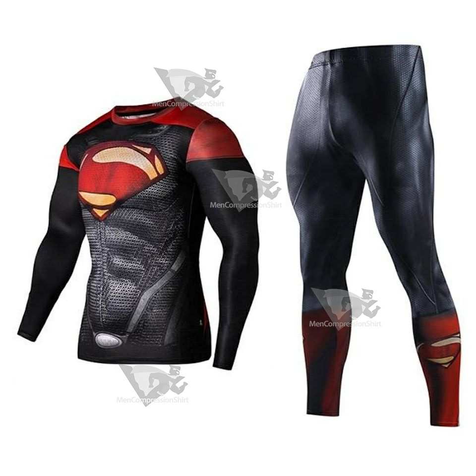 Superhero Three Piece Men Gym Tights Compression Set MensCompressionShirt