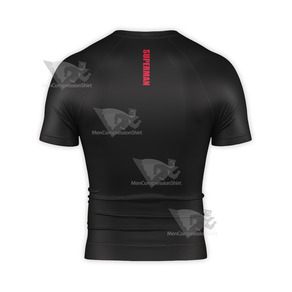 Superman Classic S Shield Badge Metal Short Sleeve Compression Shirt
