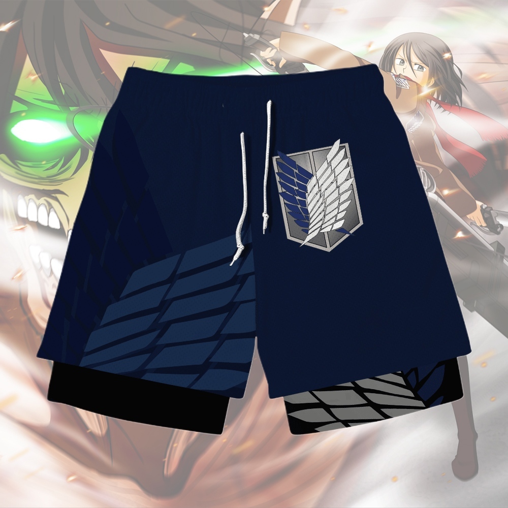 Survey Corps Blue Anime Shorts Compression Gym Shortsr