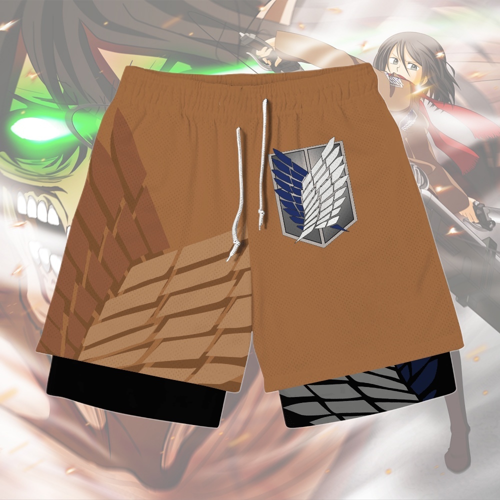 Survey Corps Brown Anime Shorts Compression Gym Shortsr