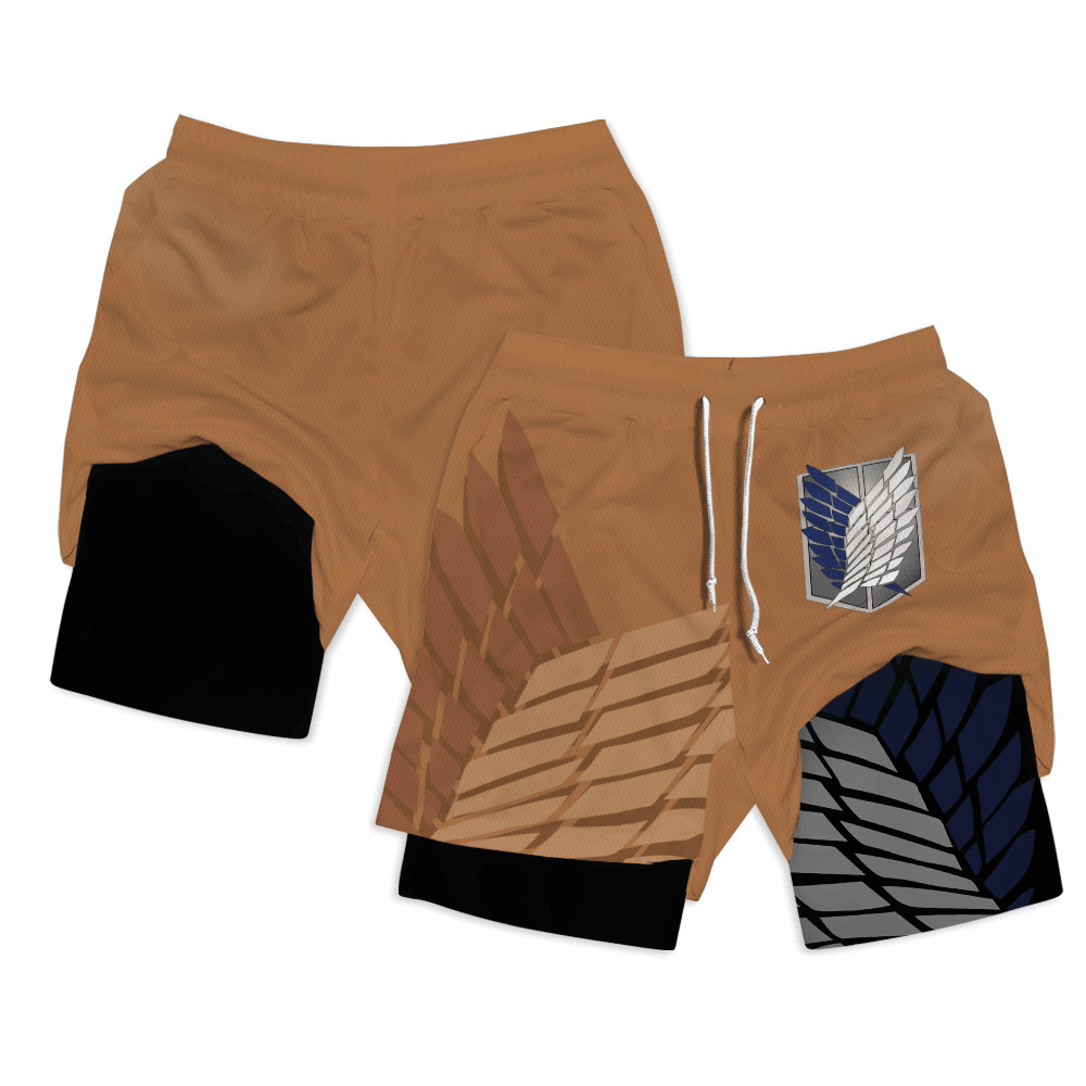 Survey Corps Brown Anime Shorts Compression Gym Shortsr