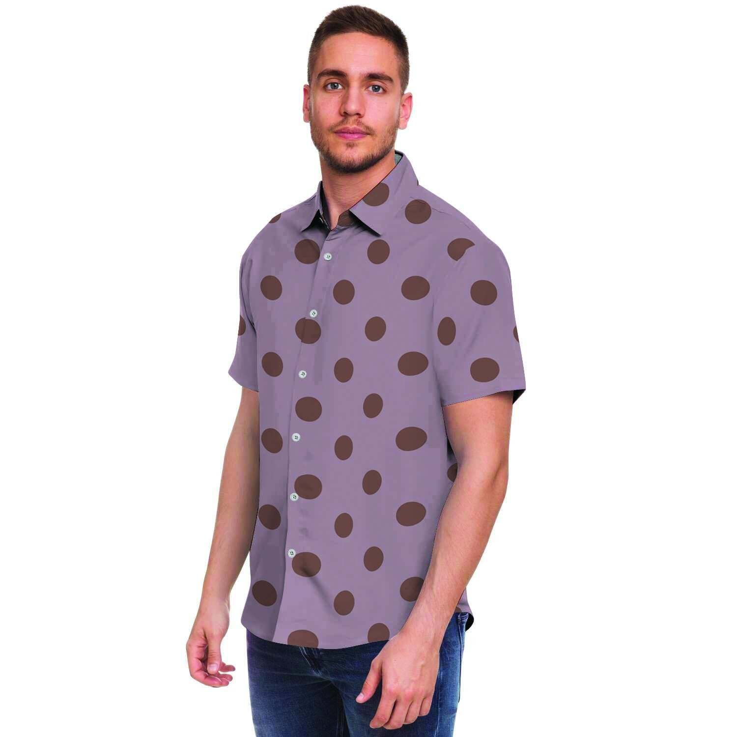 Tan And Brown Tiny Polka Dot Men Print Short Sleeve Button-Up Shirts