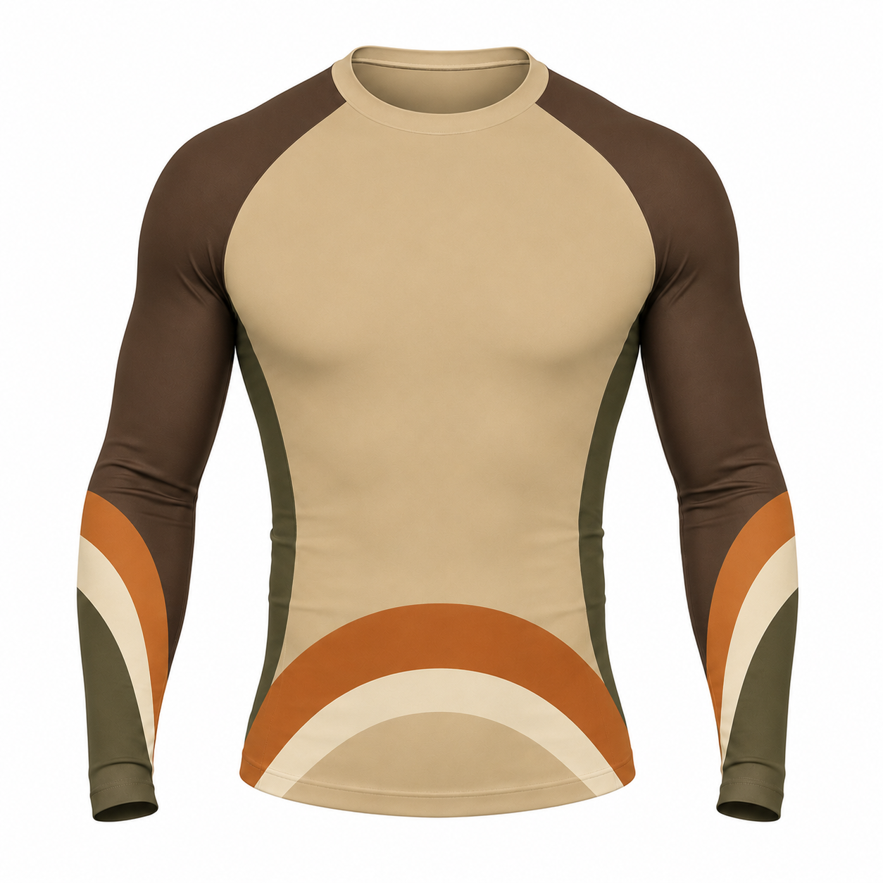 Retro Arch Hem Beige Customizable Long Sleeve Compression Shirt
